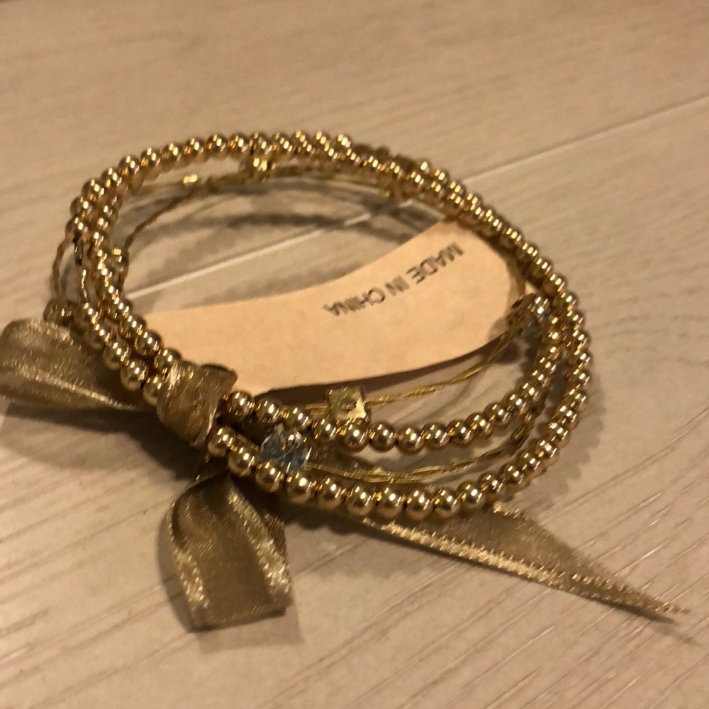 Gold Rhinestone Beaded Stackable Bracelet Set - Picture 3 of 4